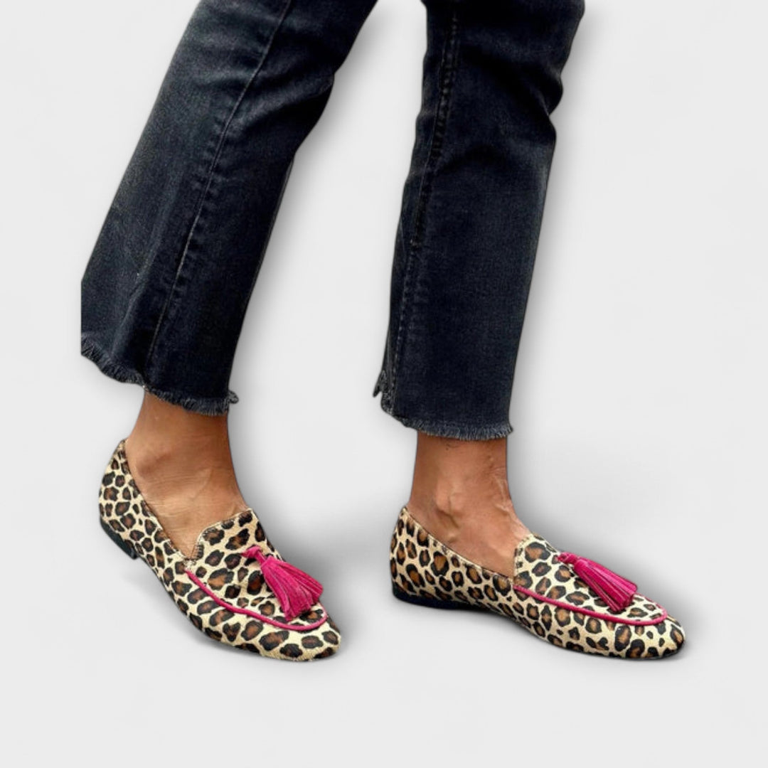 Circe – Lion Print and Fur Ball Loafers