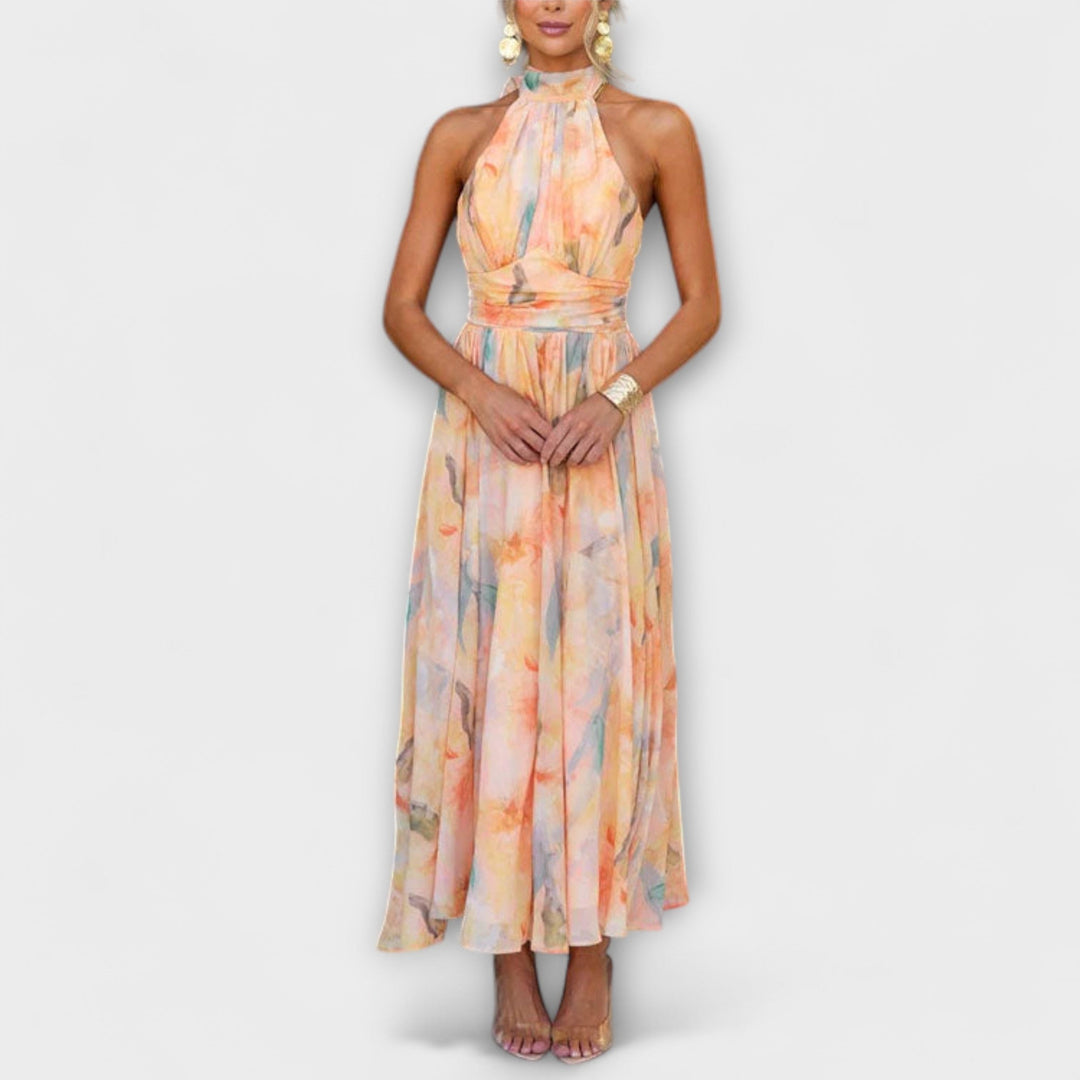 Klara | Maxi Dress with Halter Neckline and Watercolor Pattern