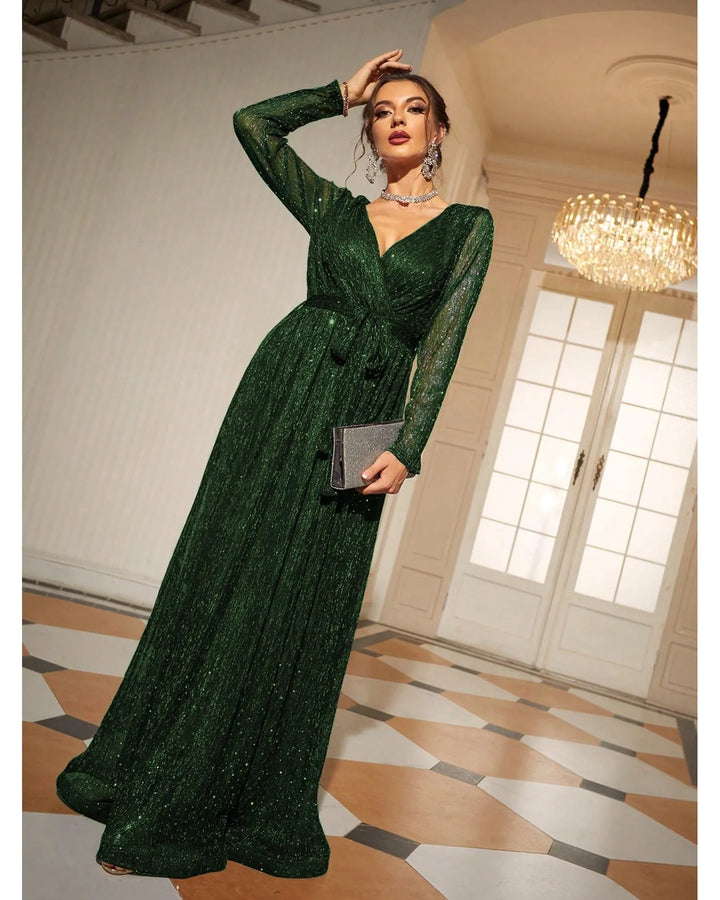 Eliza™ | Gala Dress in Deep Green – Sequins and Long Sleeves