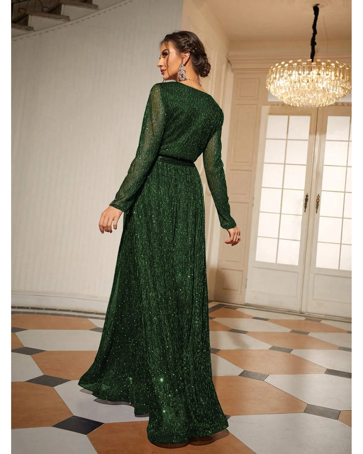 Eliza™ | Gala Dress in Deep Green – Sequins and Long Sleeves