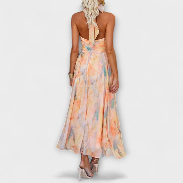Klara | Maxi Dress with Halter Neckline and Watercolor Pattern