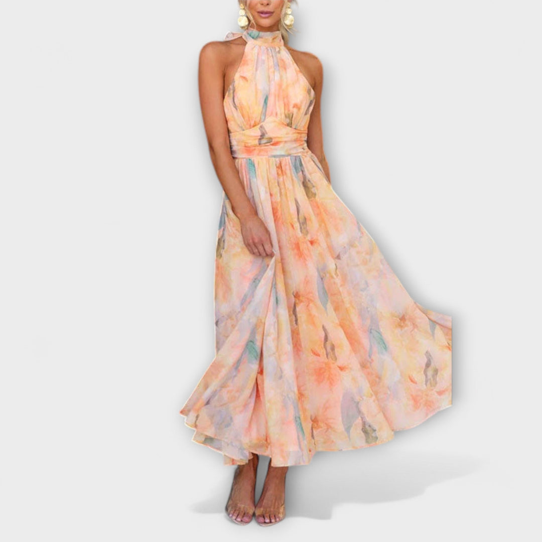 Klara | Maxi Dress with Halter Neckline and Watercolor Pattern