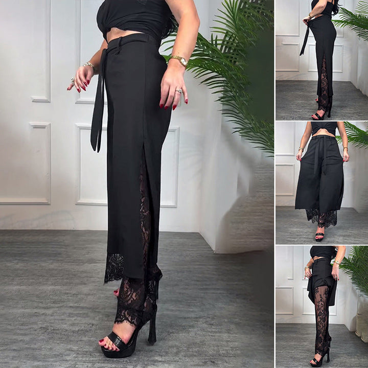 Lacera™ – Stylish Wide Leg Pants with Sheer Lace Lining