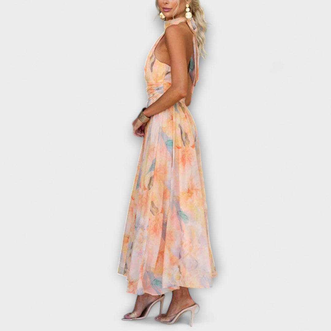 Klara | Maxi Dress with Halter Neckline and Watercolor Pattern