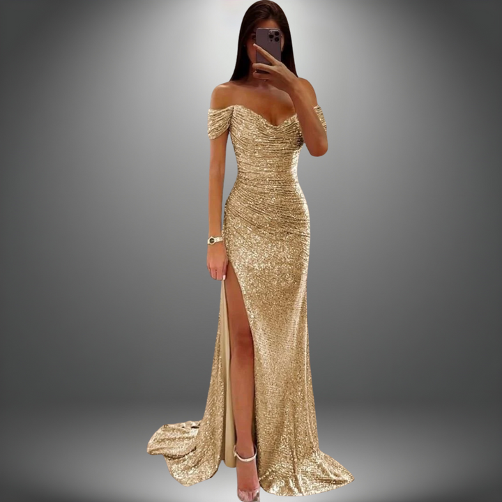Eliza™ | Gold Sequin One-Shoulder Gala Dress