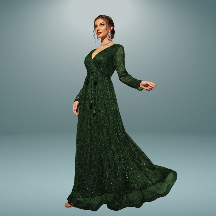 Eliza™ | Gala Dress in Deep Green – Sequins and Long Sleeves