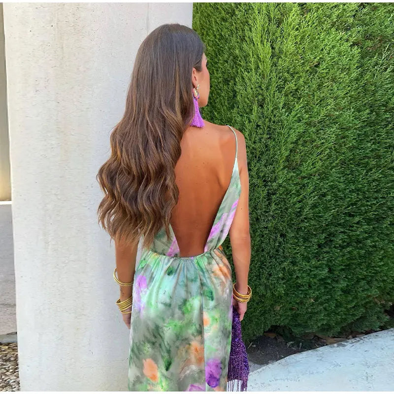 Anisten™ | Stylish Maxi Dress with Halo-Dye Print and Removable Scarf
