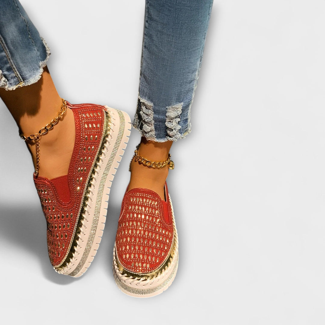Kenna – Gemstone-Embellished Round-Toe Slip-On Sneakers
