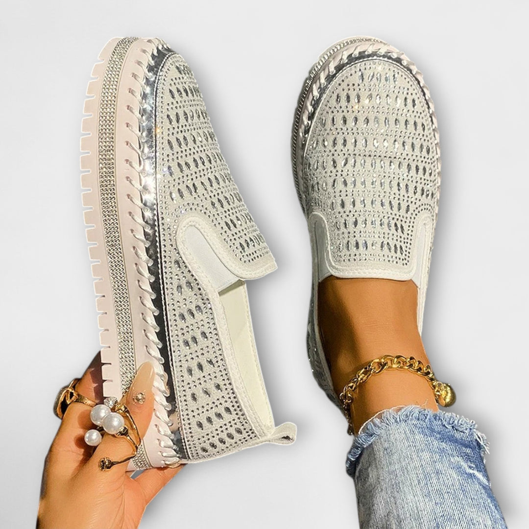 Kenna – Gemstone-Embellished Round-Toe Slip-On Sneakers