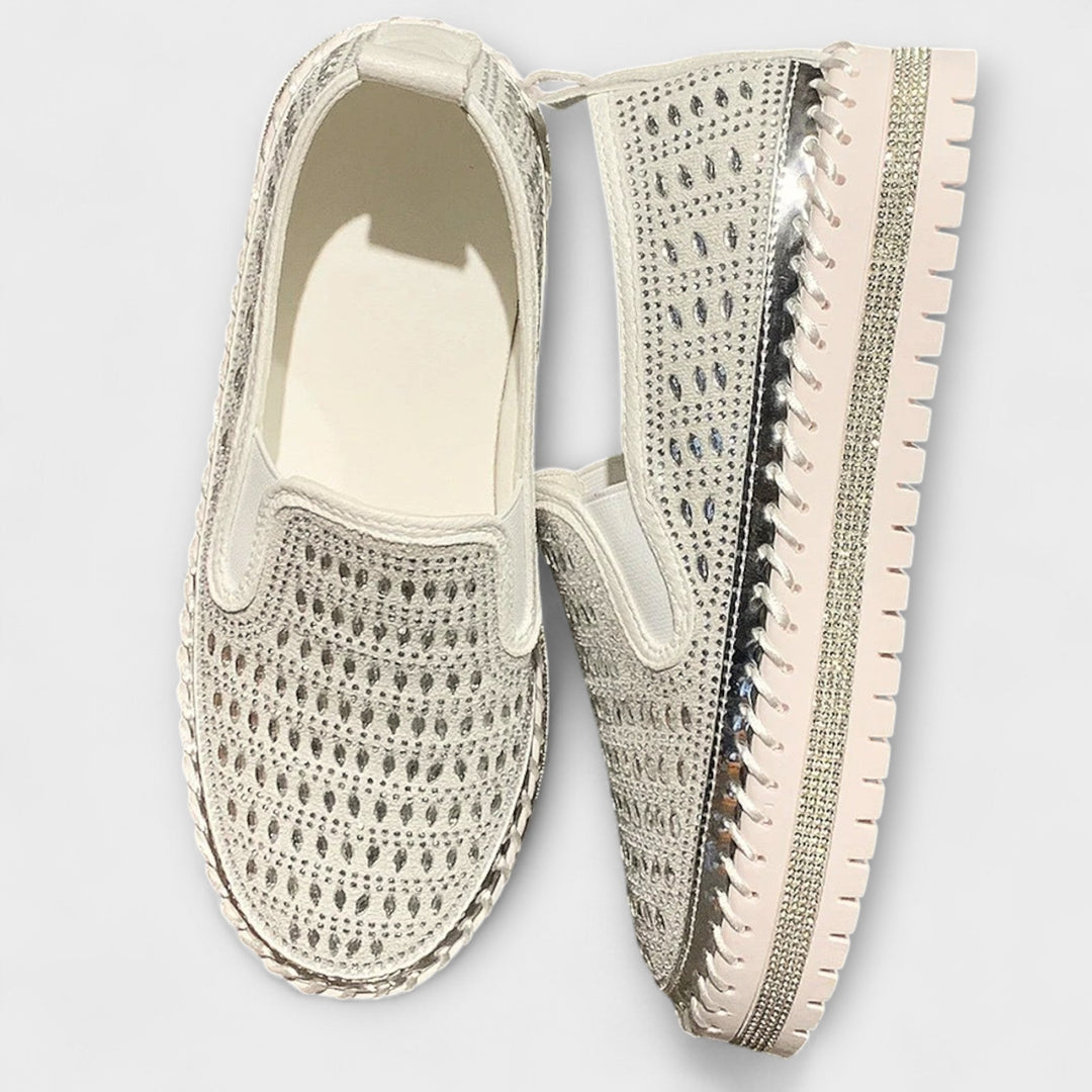 Kenna – Gemstone-Embellished Round-Toe Slip-On Sneakers