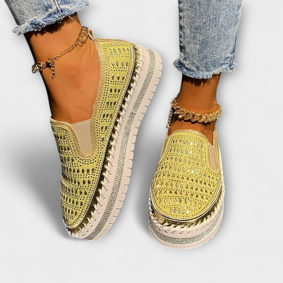 Kenna – Gemstone-Embellished Round-Toe Slip-On Sneakers
