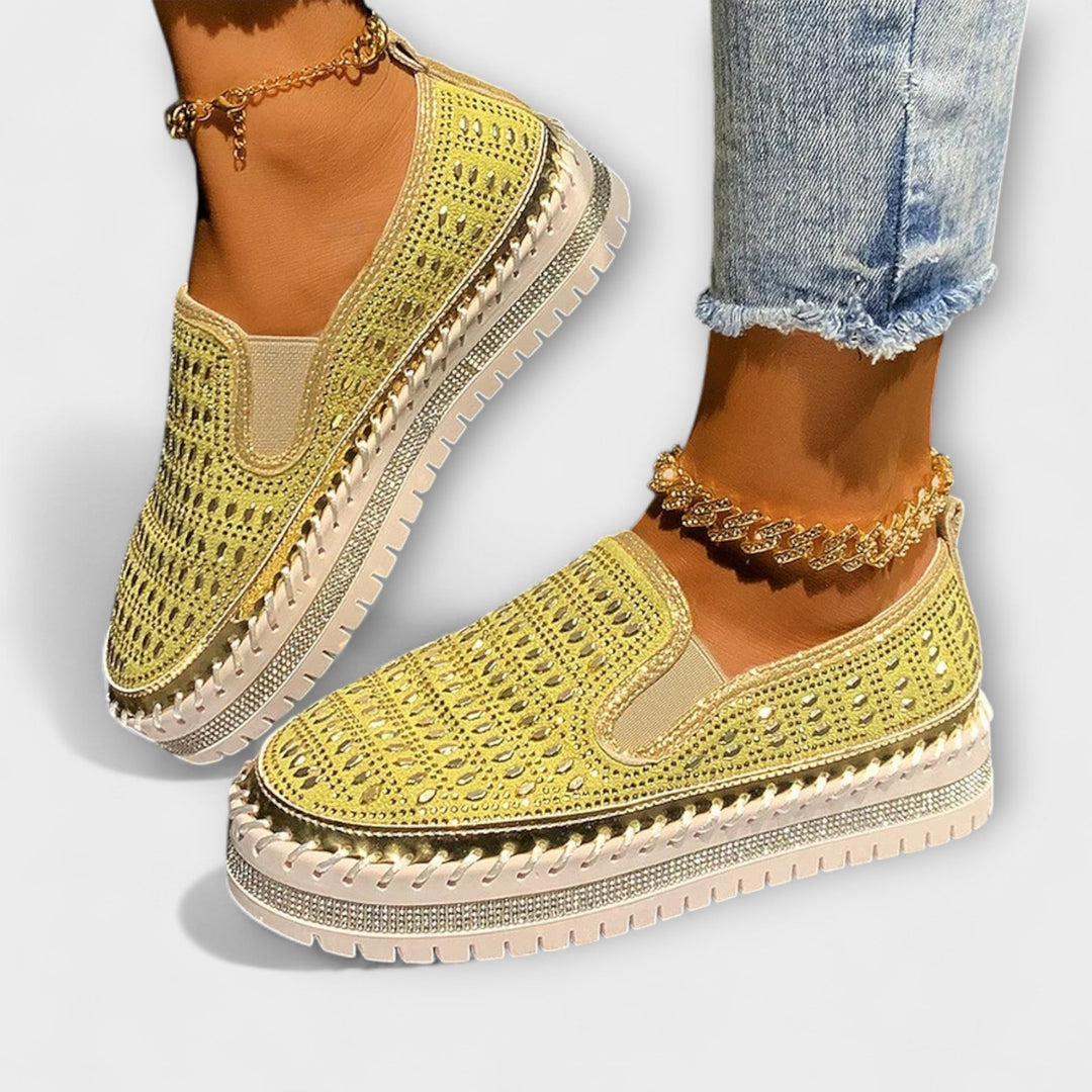 Kenna – Gemstone-Embellished Round-Toe Slip-On Sneakers