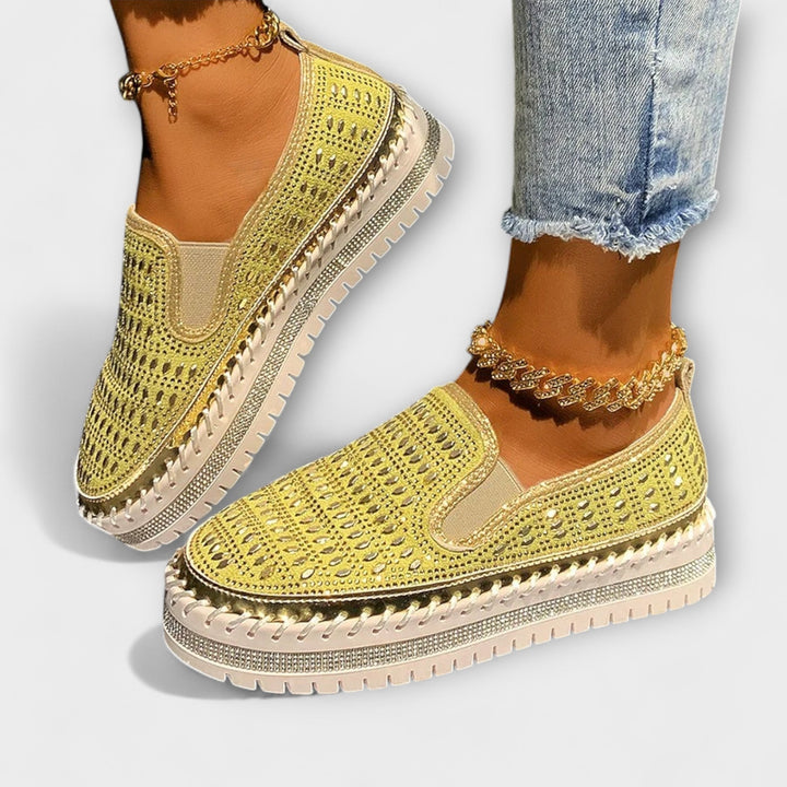 Kenna – Gemstone-Embellished Round-Toe Slip-On Sneakers