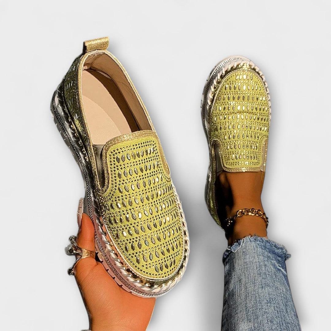 Kenna – Gemstone-Embellished Round-Toe Slip-On Sneakers