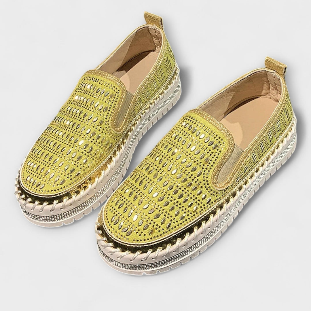 Kenna – Gemstone-Embellished Round-Toe Slip-On Sneakers
