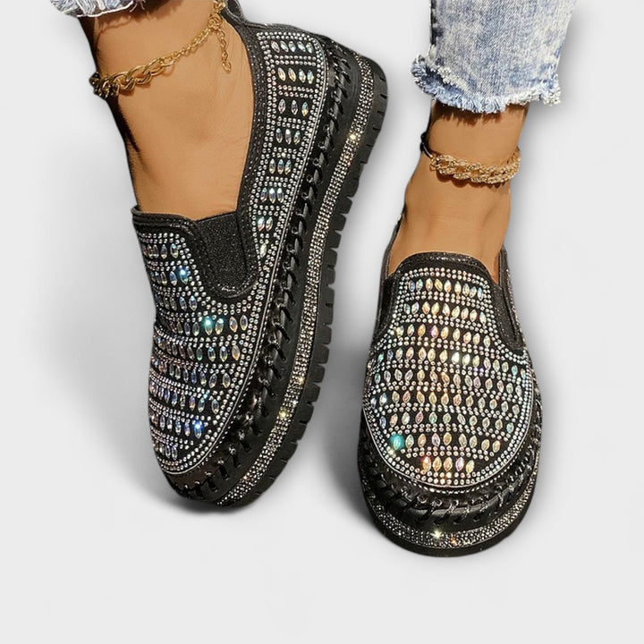 Kenna – Gemstone-Embellished Round-Toe Slip-On Sneakers