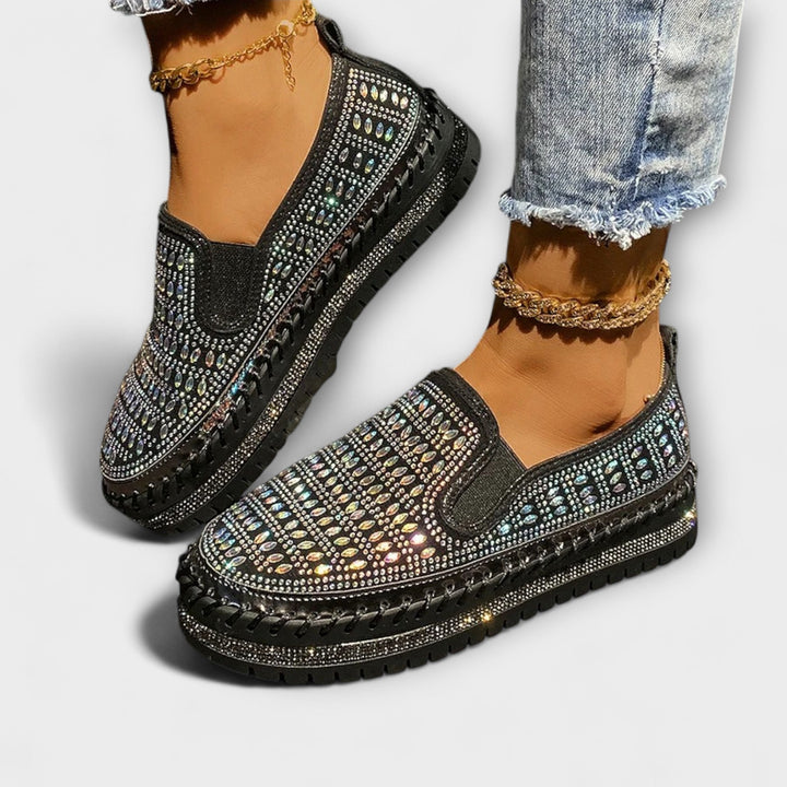 Kenna – Gemstone-Embellished Round-Toe Slip-On Sneakers