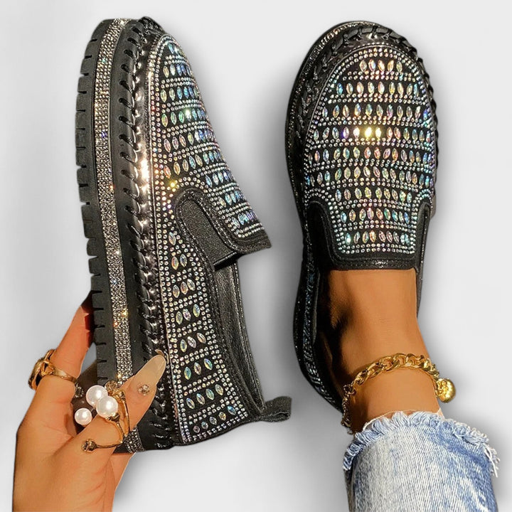 Kenna – Gemstone-Embellished Round-Toe Slip-On Sneakers
