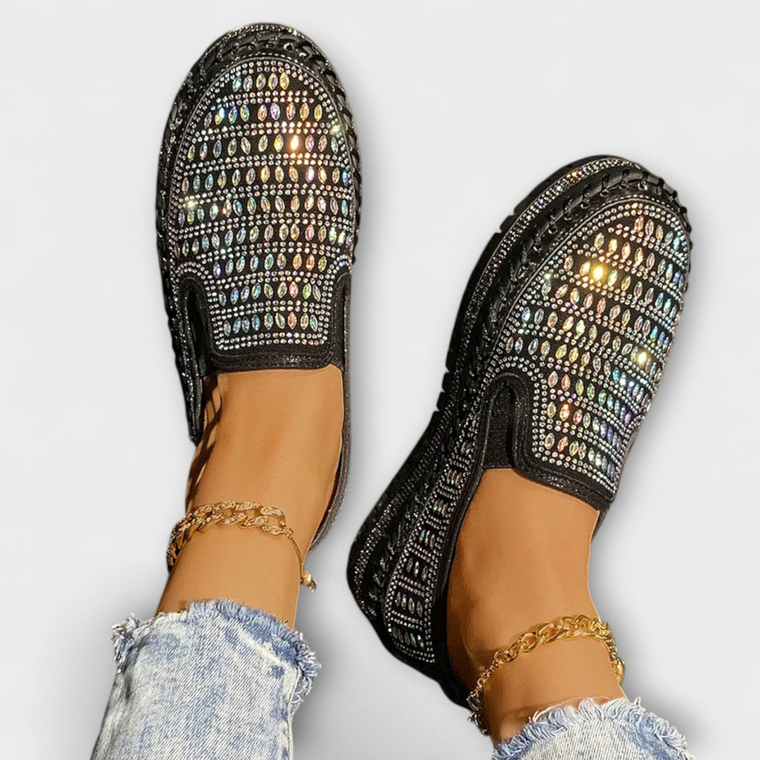 Kenna – Gemstone-Embellished Round-Toe Slip-On Sneakers