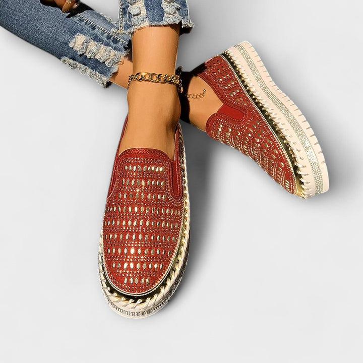 Kenna – Gemstone-Embellished Round-Toe Slip-On Sneakers