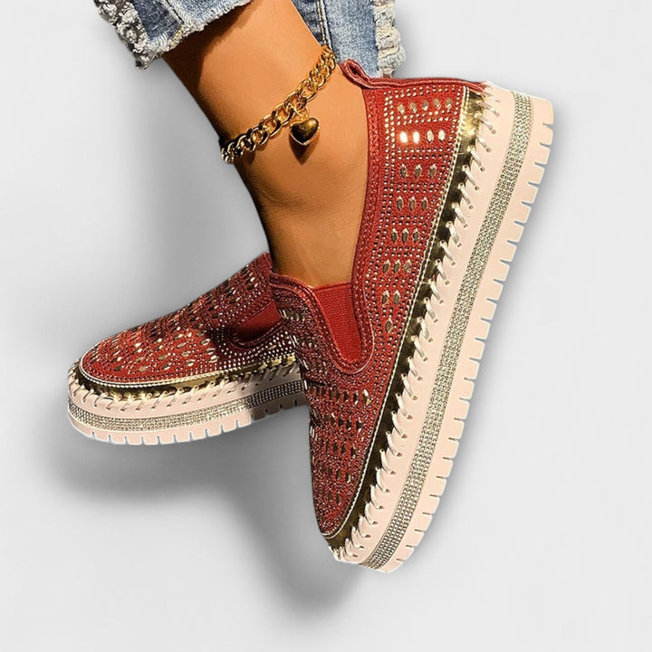 Kenna – Gemstone-Embellished Round-Toe Slip-On Sneakers