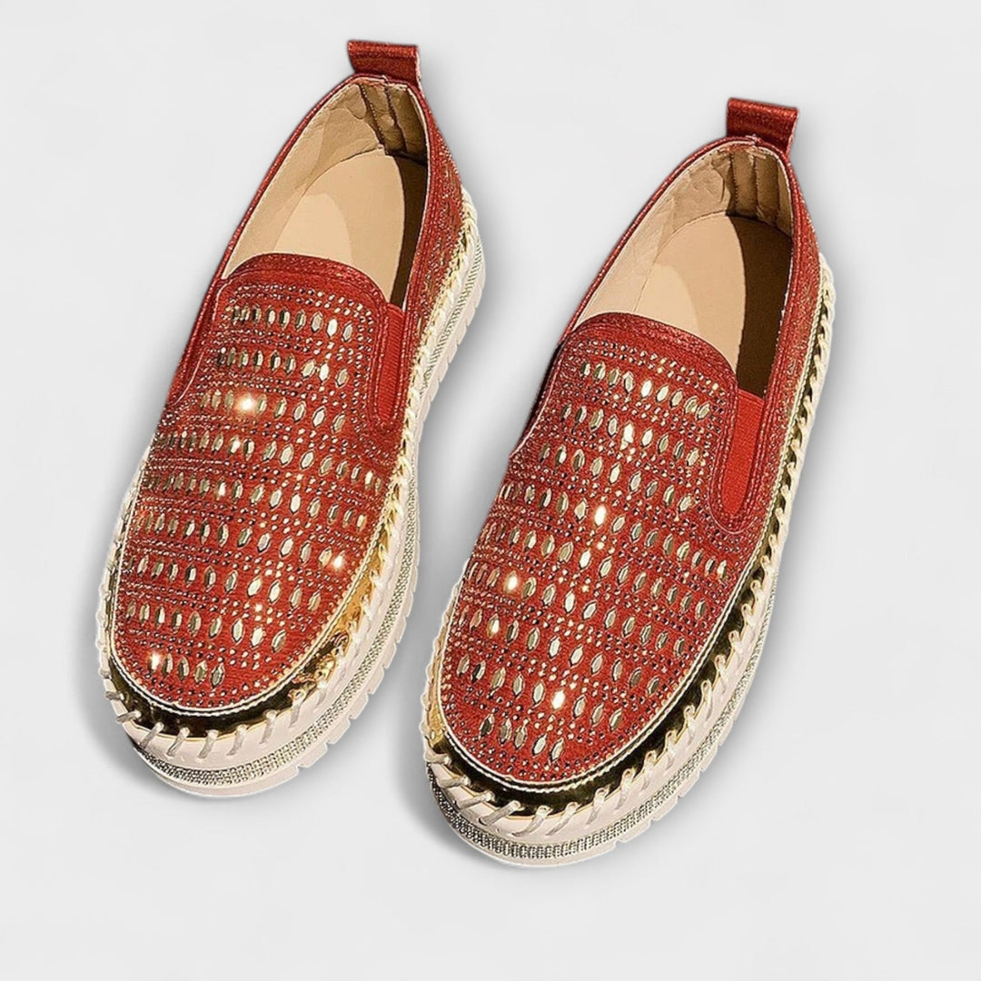 Kenna – Gemstone-Embellished Round-Toe Slip-On Sneakers