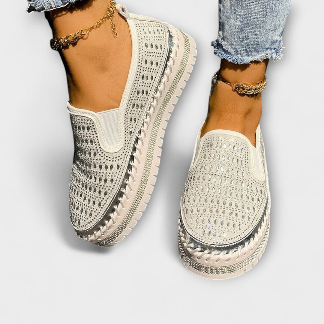Kenna – Gemstone-Embellished Round-Toe Slip-On Sneakers