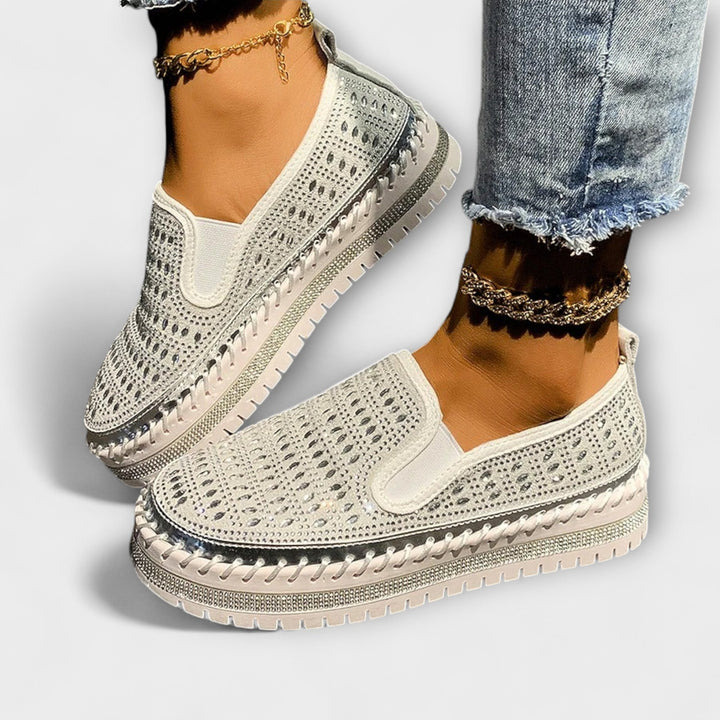 Kenna – Gemstone-Embellished Round-Toe Slip-On Sneakers