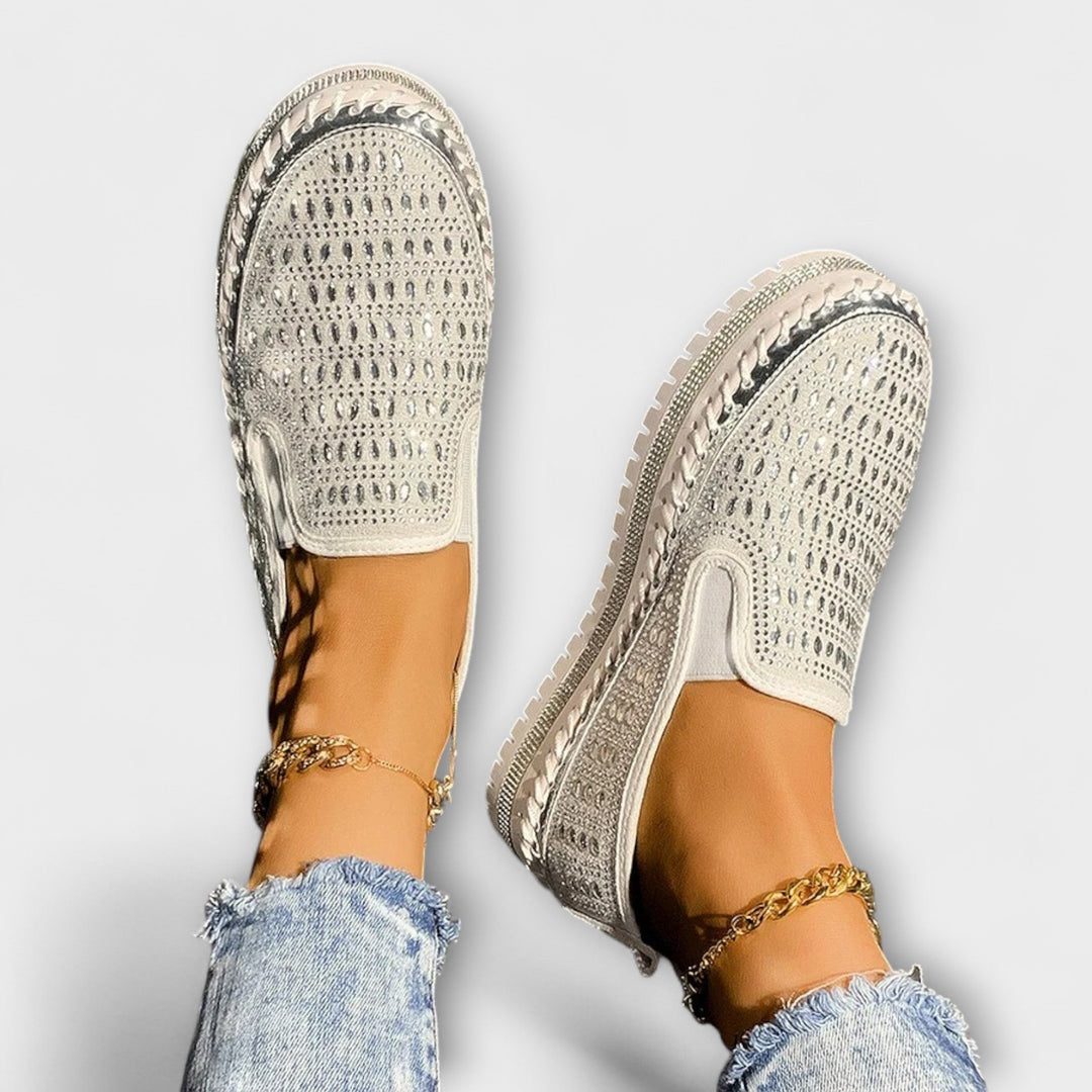 Kenna – Gemstone-Embellished Round-Toe Slip-On Sneakers