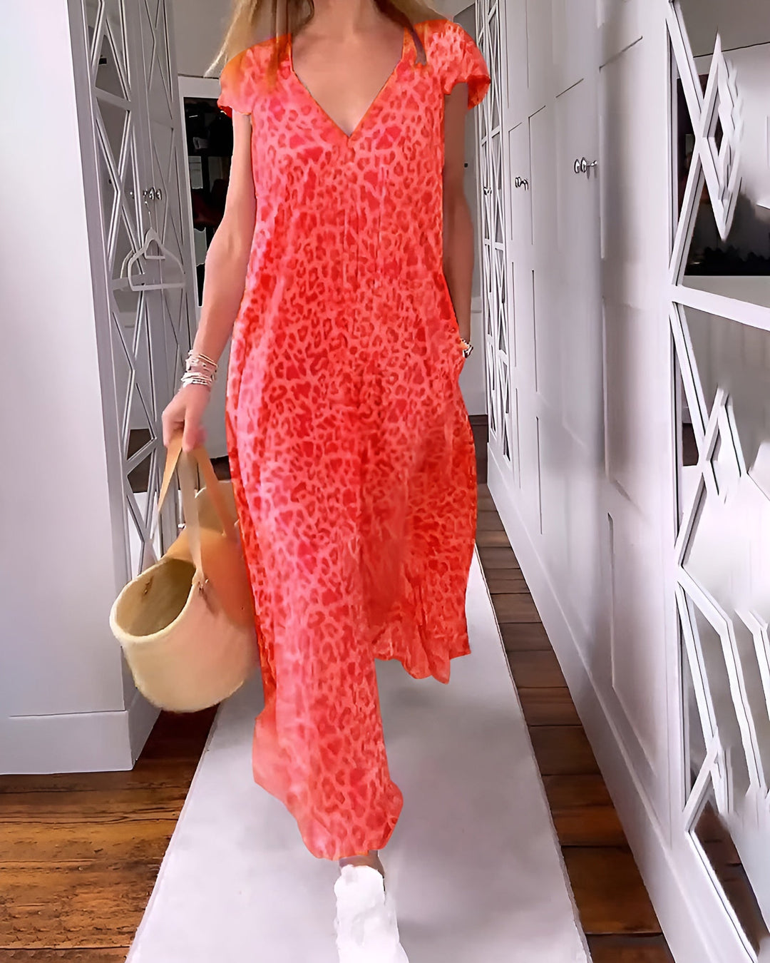 Weronika™ | Patterned Long Dress with Short Sleeves