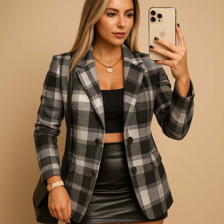 Rive™ | Long Padded Checkered Coat for Women