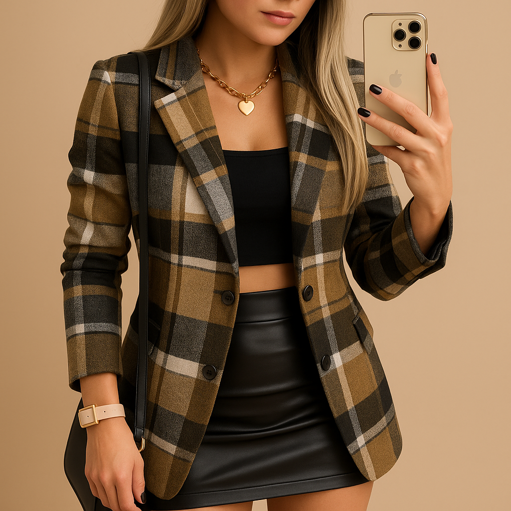 Rive™ | Long Padded Checkered Coat for Women