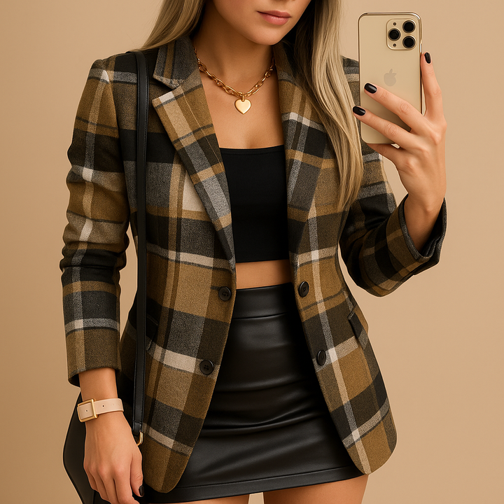 Rive™ | Long Padded Checkered Coat for Women